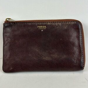 FOSSIL Dark Brown Pebbled Leather Zip Around Wallet